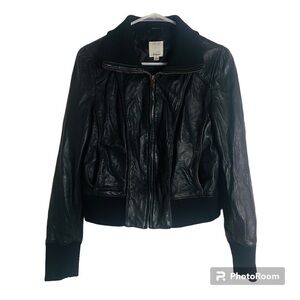 HALOGEN 100%  Black Leather Jacket Size: S
